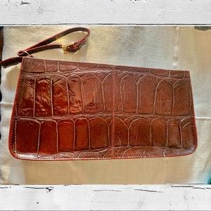 Silver Blue USA Crocodile Pattern Clutch Brown